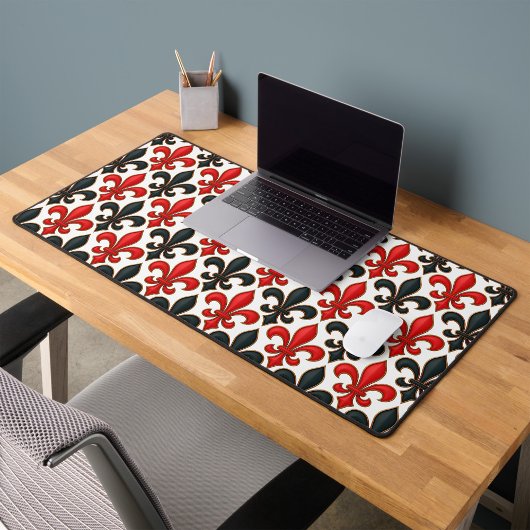 Rood Zwart Barok Fleur-de-lis Patroon Design Bureaumat