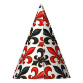 Rood Zwart Barok Fleur-de-lis Patroon Design Feesthoedjes (Achterkant)