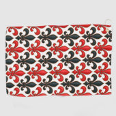 Rood Zwart Barok Fleur-de-lis Patroon Design Golfhanddoek (Horizontaal)