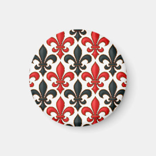 Rood Zwart Barok Fleur-de-lis Patroon Design Magneet