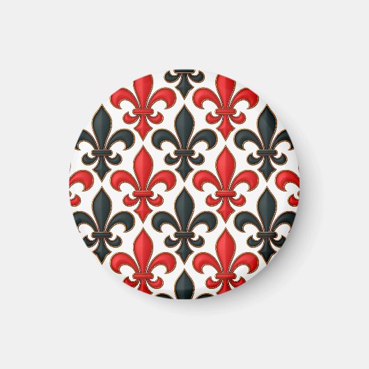 Rood Zwart Barok Fleur-de-lis Patroon Design Magneet (Voorkant)