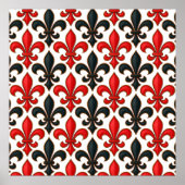 Rood Zwart Barok Fleur-de-lis Patroon Design Poster (Voorkant)