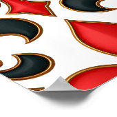 Rood Zwart Barok Fleur-de-lis Patroon Design Poster (Hoek)