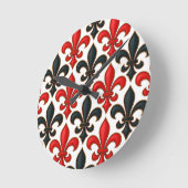 Rood Zwart Barok Fleur-de-lis Patroon Design Ronde Klok (Hoek)