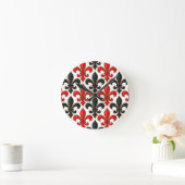 Rood Zwart Barok Fleur-de-lis Patroon Design Ronde Klok (Huis)