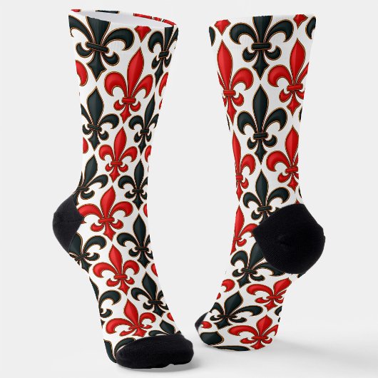 Rood Zwart Barok Fleur-de-lis Patroon Design Sokken