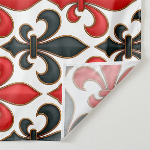Rood Zwart Barok Fleur-de-lis Patroon Design Stof