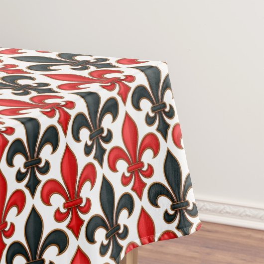 Rood Zwart Barok Fleur-de-lis Patroon Design Tafelkleed