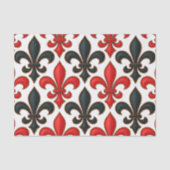 Rood Zwart Barok Fleur-de-lis Patroon Design Tissuepapier (Voorkant)