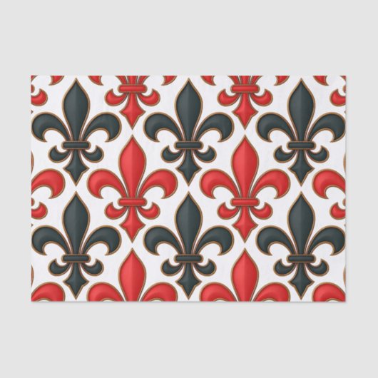 Rood Zwart Barok Fleur-de-lis Patroon Design Tissuepapier (Voorkant)