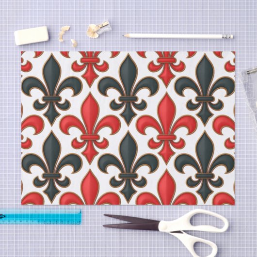 Rood Zwart Barok Fleur-de-lis Patroon Design Tissuepapier (Craft)