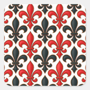 Rood Zwart Barok Fleur-de-lis Patroon Design Vierkante Sticker