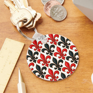 Rood Zwart Barok Fleur-de-lis Patroon Ontwerp  Sleutelhanger