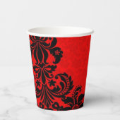 Rood & Zwart Barok Patroon Papier Party Cup Papieren Bekers (Achterkant)