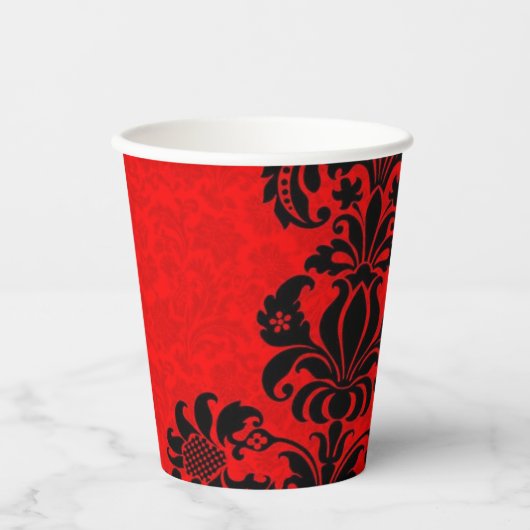 Rood & Zwart Barok Patroon Papier Party Cup Papieren Bekers (Voorkant)