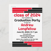 Rood & Zwart Bars Afstudeerfeest Uitnodiging Briefkaart (Voorkant / Achterkant)
