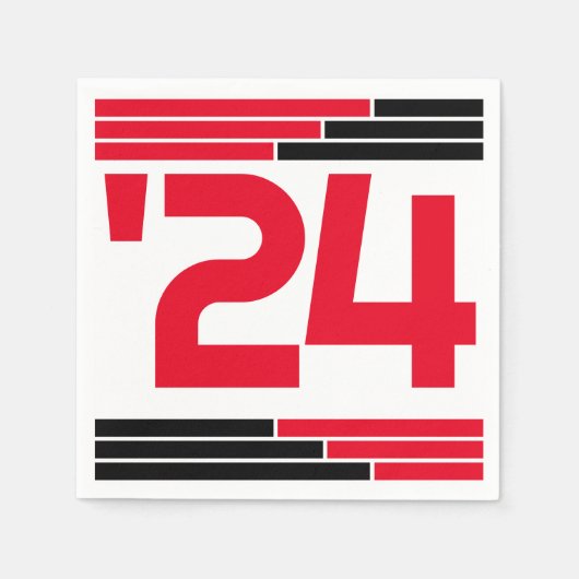 Rood & Zwart Bars Klasse van '24 Afstudeerder Part Servet (Voorkant)