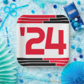 Rood & Zwart Bars Klasse van '24 Afstuderen Papieren Bordje (Feest)