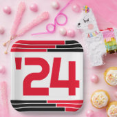 Rood & Zwart Bars Klasse van '24 Afstuderen Papieren Bordje (Feest)