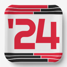 Rood & Zwart Bars Klasse van '24 Afstuderen Papieren Bordje