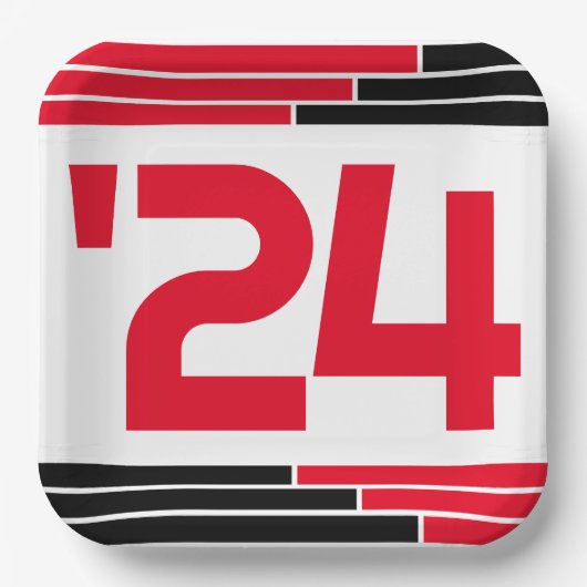 Rood & Zwart Bars Klasse van '24 Afstuderen Papieren Bordje (Voorkant)