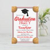 Rood & Zwart Basketbal Afstudeerfeest Kaart (Staand voorkant)