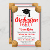 Rood & Zwart Basketbal Afstudeerfeest Kaart (Voorkant / Achterkant)