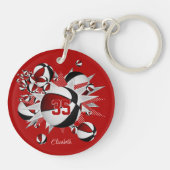 rood zwart basketbal blowout meisjes jersey nummer sleutelhanger (Achterkant)