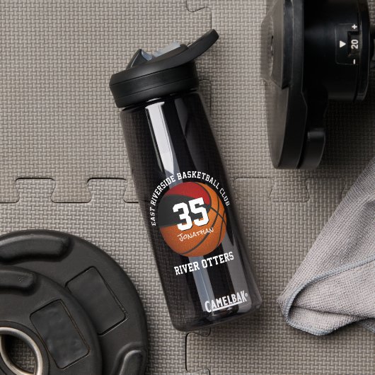 Rood zwart basketbal team kleuren clubnaam waterfles (Gym)