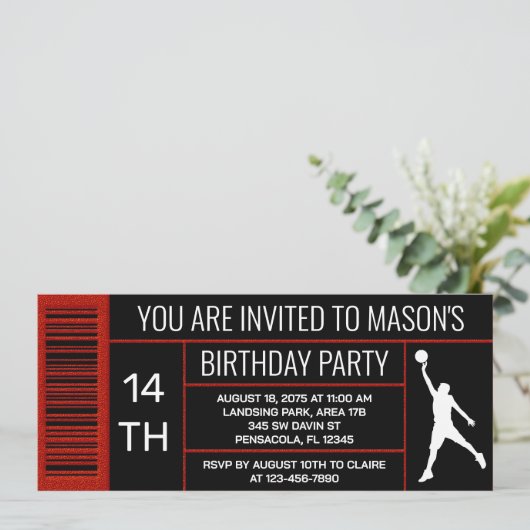 Rood Zwart Basketbal Verjaardagsfeestje Schoenendo Kaart (Staand voorkant)