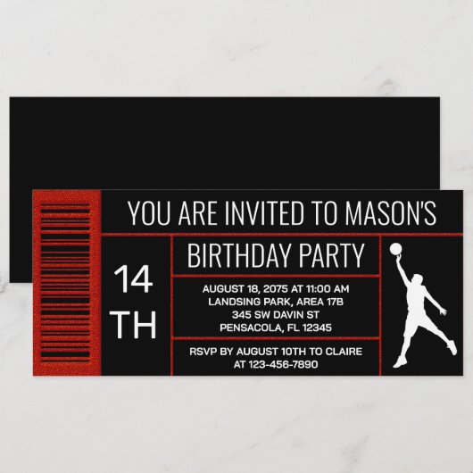 Rood Zwart Basketbal Verjaardagsfeestje Schoenendo Kaart (Voorkant / Achterkant)