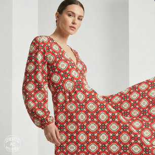 Rood Zwart Beige Stam Etnisch Geometrisch Boho Chi Stof