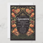 Rood & Zwart Betoverde Tuin Bloemen Quinceanera Kaart (Voorkant)