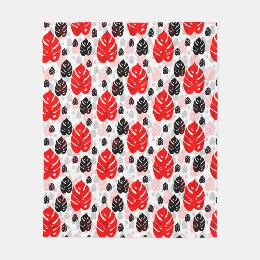 Rood Zwart Blad Abstract Vorm Patroon Illustratie Fleece Deken (Voorkant)