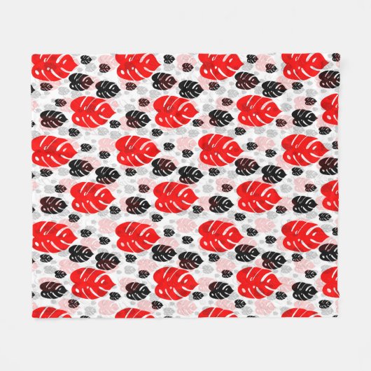 Rood Zwart Blad Abstract Vorm Patroon Illustratie Fleece Deken (Voorkant (Horizontaal))