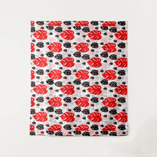 Rood Zwart Blad Abstract Vorm Patroon Illustratie Wandkleed (Voorkant)