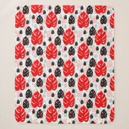 Rood Zwart Blad Illustratie Patroon Ontwerp Sherpa Deken