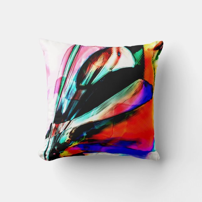 Rood, zwart, blauw, surrealistische ventilator kussen (Voorkant)