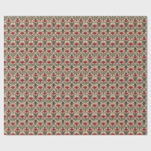 Rood & Zwart Bloemen Art Nouveau op Beige Cadeaupapier (Vlak)