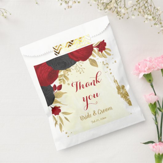 Rood & zwart bloemen goud bedankzakje (Gezegeld)
