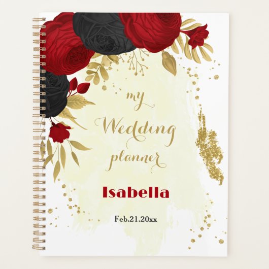 Rood & zwart bloemen goud planner (Voorkant)