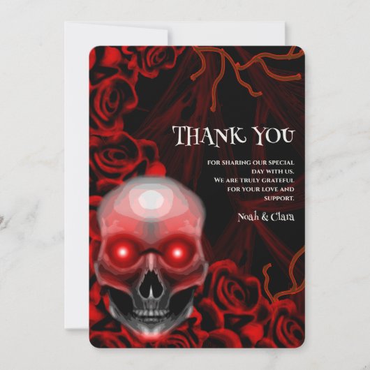 Rood Zwart bloemendonker humeurig gothic schedel H Bedankkaart (Voorkant)