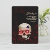 Rood Zwart bloemendonker humeurig gothic schedel H Bedankkaart (Staand voorkant)