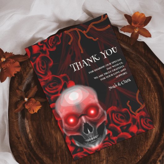 Rood Zwart bloemendonker humeurig gothic schedel H Bedankkaart