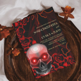 Rood Zwart bloemendonker humeurig gothic schedel H Folie Uitnodiging