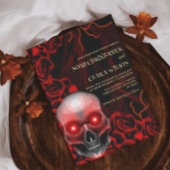 Rood Zwart bloemendonker humeurig gothic schedel H Folie Uitnodiging