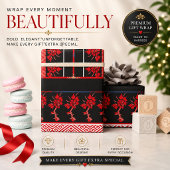 Rood Zwart Bloemig Cadeaupapier