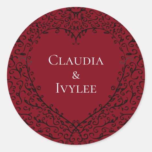 Rood Zwart Bruiloft Hart Gotisch Ronde Sticker (Voorkant)