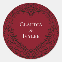 Rood Zwart Bruiloft Hart Gotisch Ronde Sticker