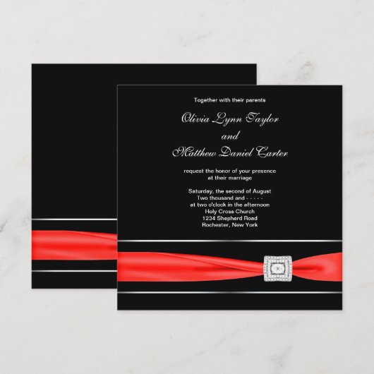 Rood zwart bruiloft kaart (Voorkant / Achterkant)